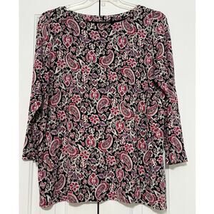 J. Jill Wearever Collection Black Paisley Top/Tunic, Size LP